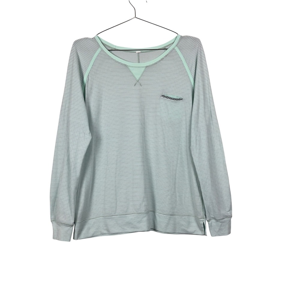 Lululemon Pullover Top Striped Long‎ Sleeve Mint Green Grey Relaxed Fit Large